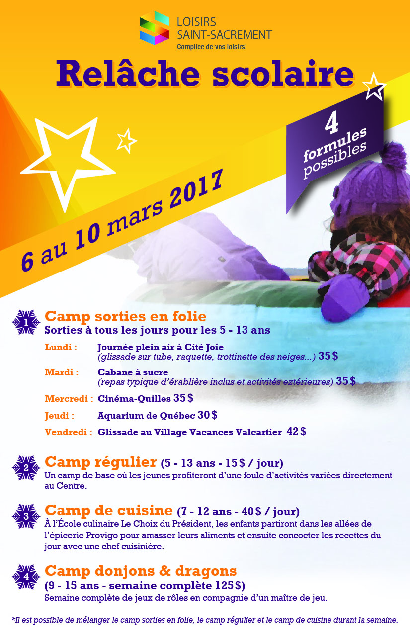 Relâche scolaire au Loisirs Saint-Sacrement